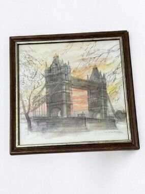 Vintage Mads Stage Pencil-Signed Print: London Tower Bridge 7x7